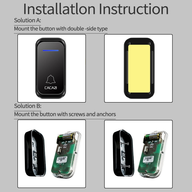 CACAZI Home Smart Digital Wireless Doorbell Remote Electronic Doorbell Elderly Pager, Style: UK Plug(Black)