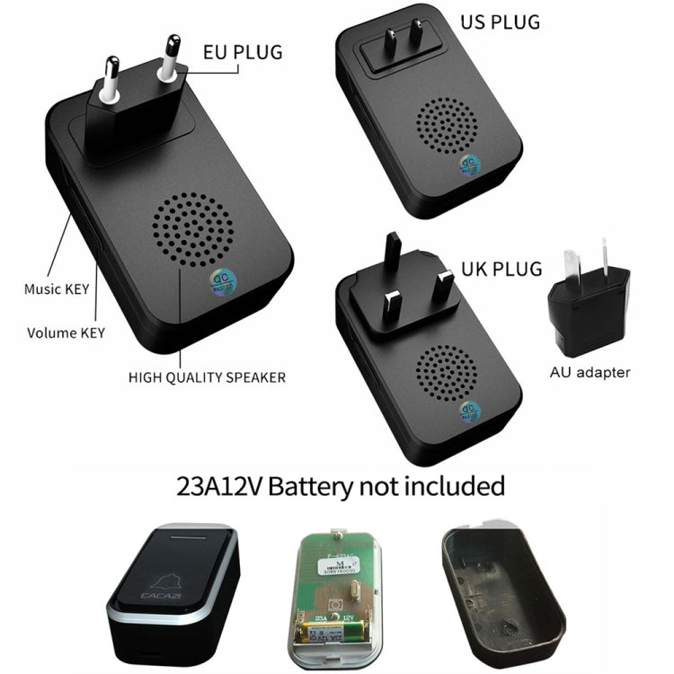 CACAZI Home Smart Digital Wireless Doorbell Remote Electronic Doorbell Elderly Pager, Style: US Plug(Black)