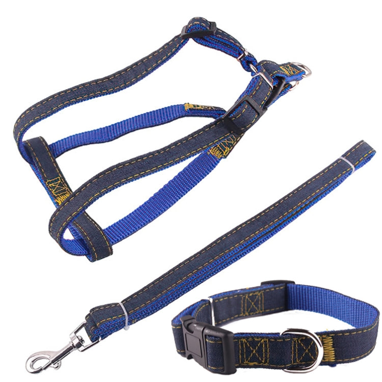 BG-Q1025 Leash+Chest Strap+Collar Thickened Strong Denim Pet Dog Leash Set, Size: L(Blue)