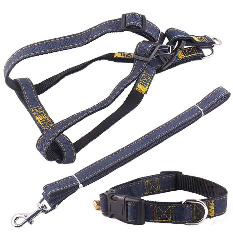BG-Q1025 Leash+Chest Strap+Collar Thickened Strong Denim Pet Dog Leash Set, Size: L(Black)