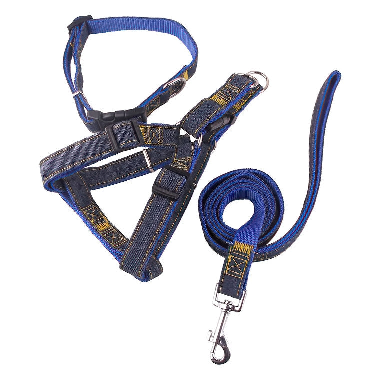 BG-Q1025 Leash+Chest Strap+Collar Thickened Strong Denim Pet Dog Leash Set, Size: M(Pink)