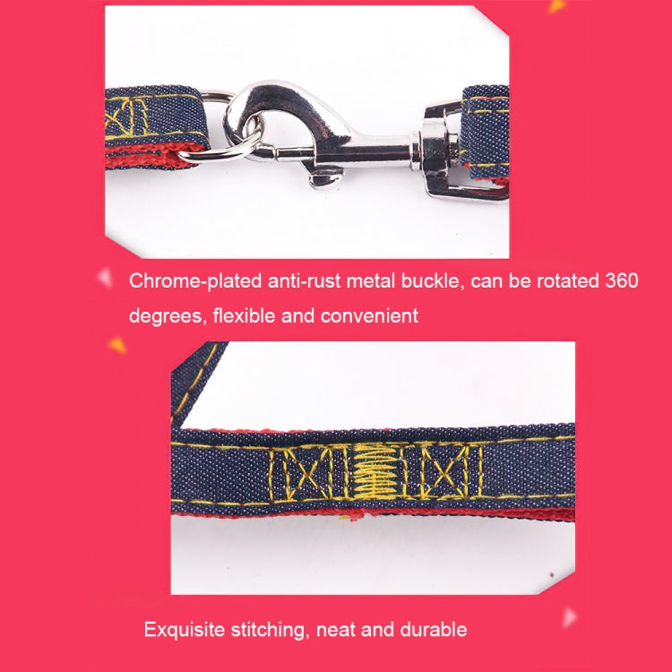 BG-Q1025 Leash+Chest Strap+Collar Thickened Strong Denim Pet Dog Leash Set, Size: M(Blue)