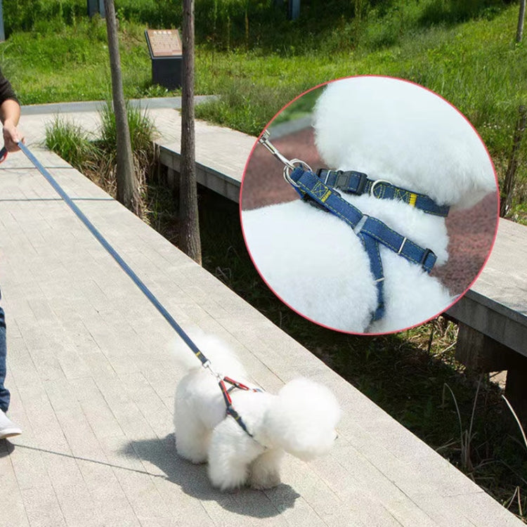 BG-Q1025 Leash+Chest Strap+Collar Thickened Strong Denim Pet Dog Leash Set, Size: L(Blue)