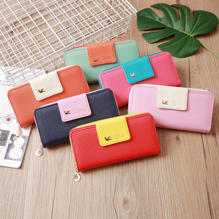 Flying Bird Two Fold Wallet Lady Long Wallet Zipper Mobile Phone Bag Large Capacity Card Holder, Red, Light Green, Orange, Pink, Rose Red, Royal Blue