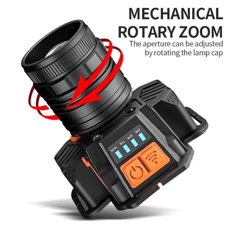SASQUATCH T50 USB Charging Smart Sensor Head-Mounted Fishing Light Zoom Headlight Outdoor Miners Lamp,Style:, T8  (2 x 1200MA  Battery), T8  (2 x 2000MA Battery), L9 (2 x 2000MA Battery)