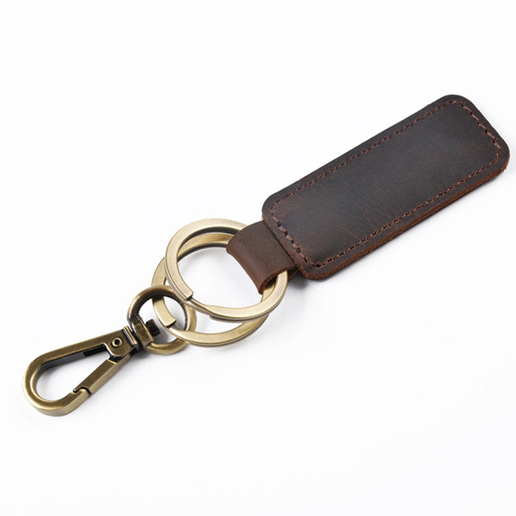 2 PCS Handmade Crazy Horse Leather Retro Keychain Car Couple Keychain, Double Ring