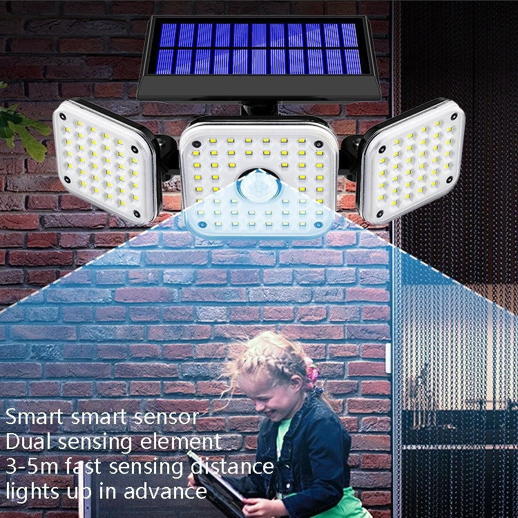 Solar 3-Head Rotatable Wall Lights Human Sense Outdoor Waterproof Garden Street Light, 112 LED, 138 LED, 132 COB