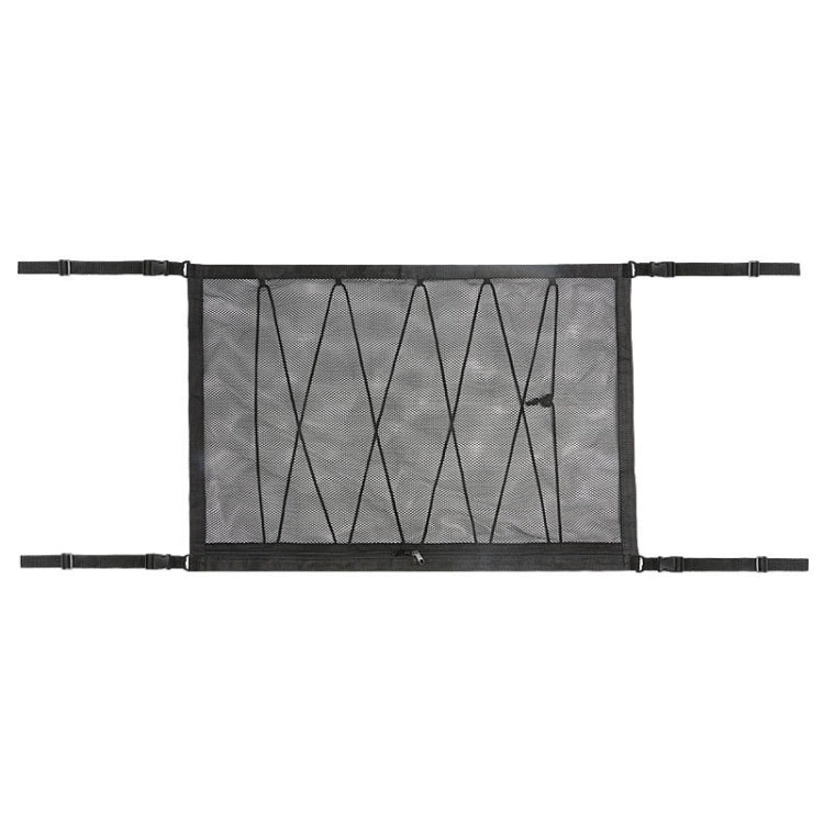 Car Ceiling Storage Net Bag Draw Rope Double-Layer Zipper Car Storage Net Pocket, 80x55cm