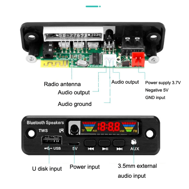 2 PCS TWS Wireless Bluetooth MP3 Decoder Board, 2 PCS TWS Wireless Bluetooth