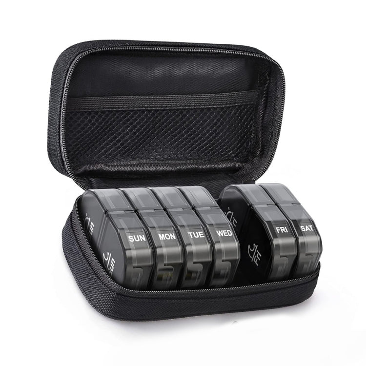 14 Compartment Medicine Box Plastic Double Row Leather Bag Pill Box