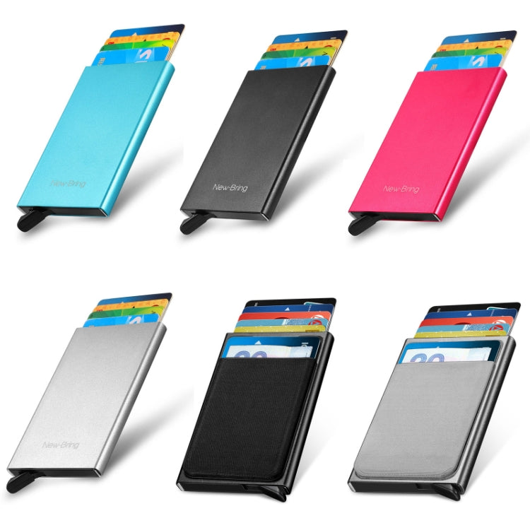 NEWBRING Metal Wallet Automatic Pop-up Anti-degaussing Card Holder, Blue, Black, Rose Red, Grey, Black With Back Stickers, Gray With Back Stickers