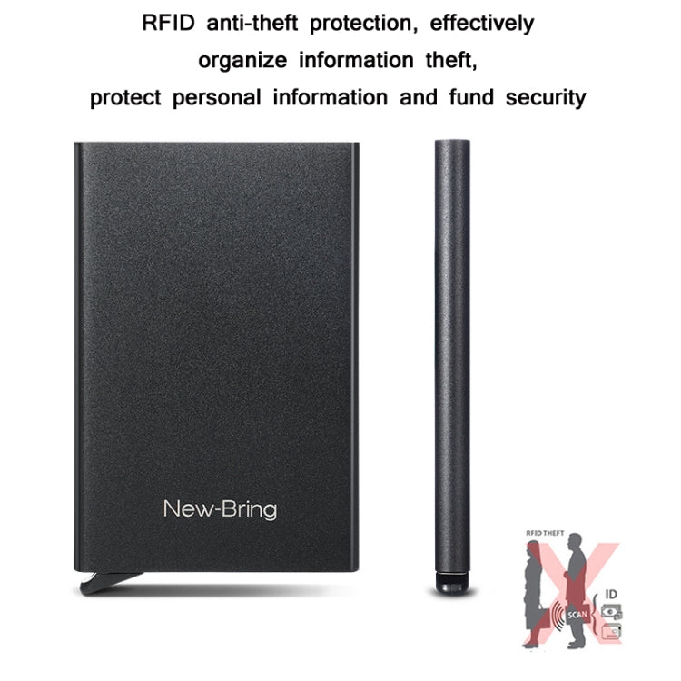NEWBRING Metal Wallet Automatic Pop-up Anti-degaussing Card Holder, Blue, Black, Rose Red, Grey, Black With Back Stickers, Gray With Back Stickers