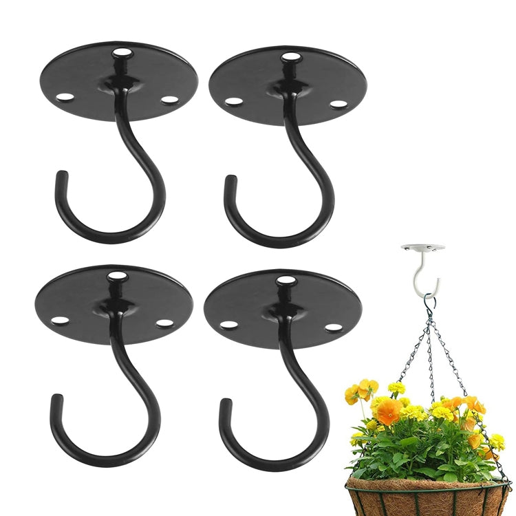 4 PCS Iron Ceiling Hook Balcony Flower Basket Hook Wall Clothes Hook, Black, White