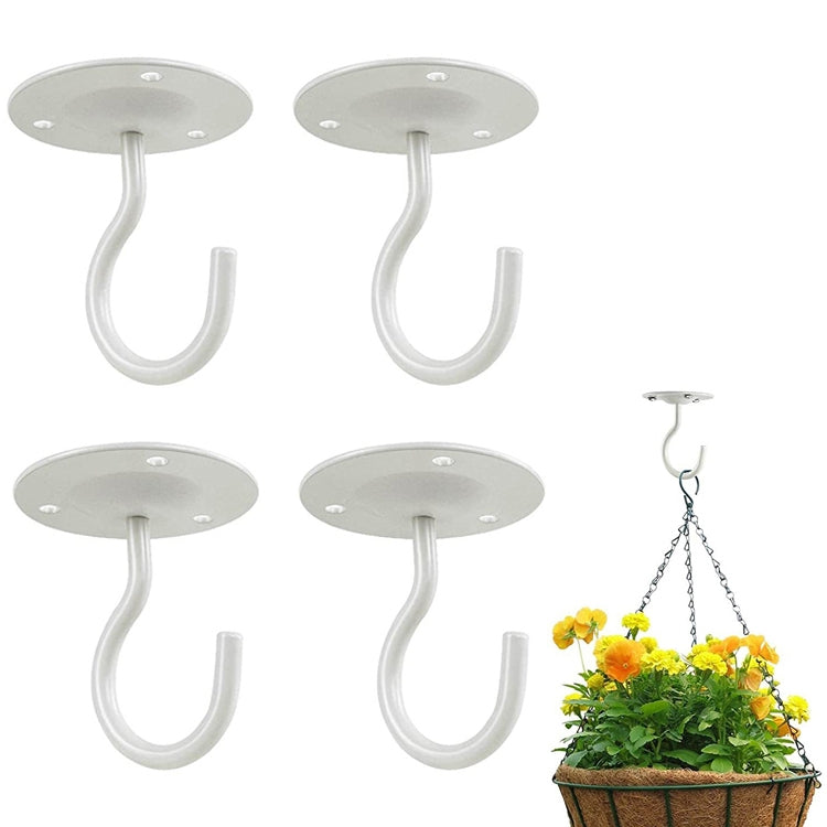 4 PCS Iron Ceiling Hook Balcony Flower Basket Hook Wall Clothes Hook, Black, White