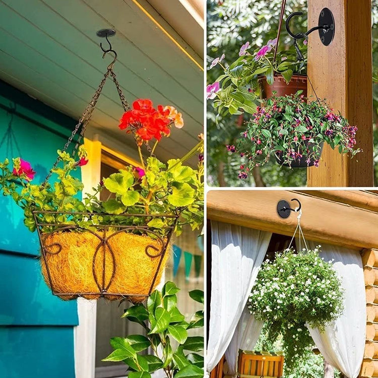 4 PCS Iron Ceiling Hook Balcony Flower Basket Hook Wall Clothes Hook, Black, White