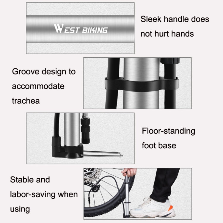 WEST BIKING YP0711122 Portable Bicycle High Pressure Pump, WEST BIKING YP0711122(Black), WEST BIKING YP0711122(Silver)