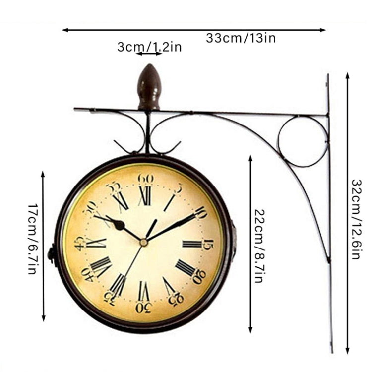 Iron Retro Home Wall Clock Double Side Hanging Clock, Monochrome