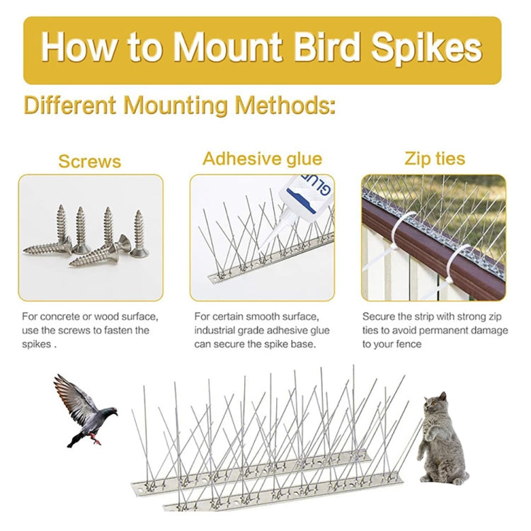 Stainless Steel Bird Repellent Thorn Anti-cat Thorn Bird Device, 10 Sets 25cm Long