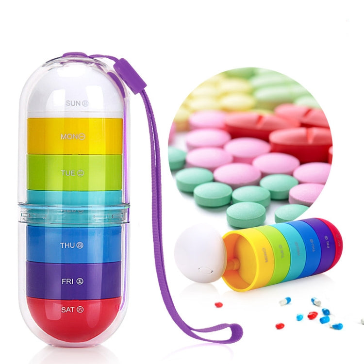 Portable Cylindrical Rotary 7 Compartments Independent Plastic Travel Pill Box, Cylindrical Pill Box