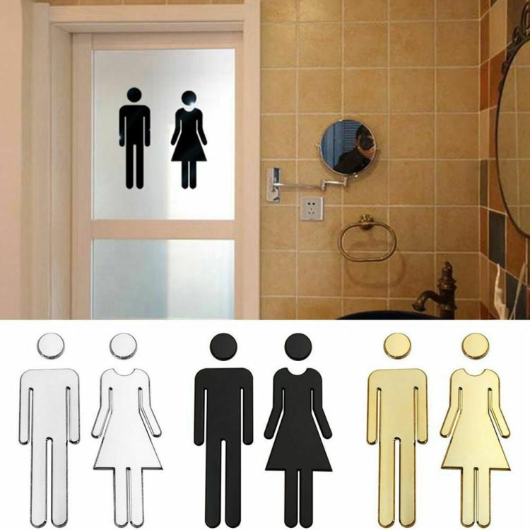 2 PCS 20cm 3D DIY Man & Woman Toilet Sticker WC Door Sign Decals Toilet Signs, 20cm (Silver), 20cm (Black), 20cm (Rose Gold), 20cm (Antique Copper)