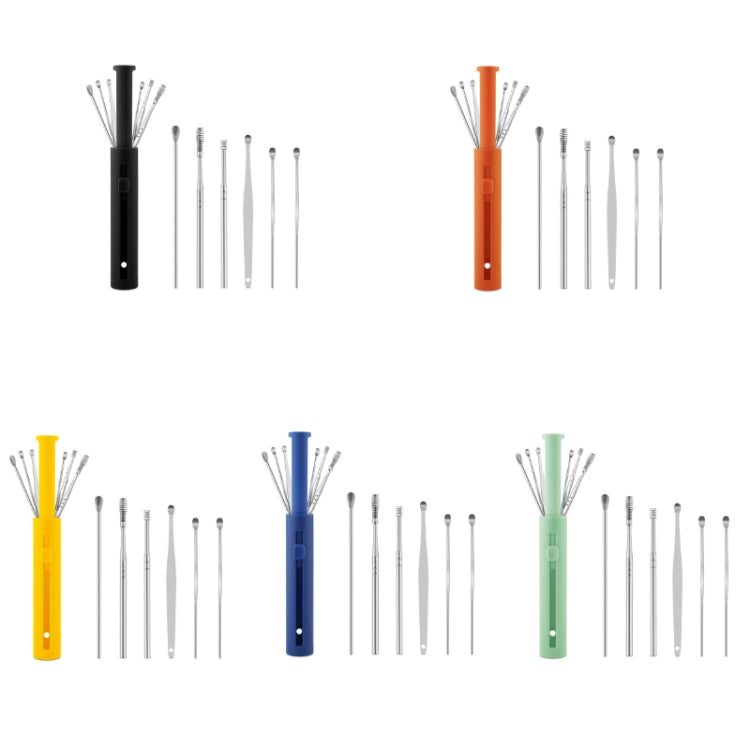1 Pack Push-Pull Cylinder Storage Ear Scoop Set, Specification: 6 PCS/Set Black, 6 PCS/Set Black, 6 PCS/Set Orange, 6 PCS/Set Yellow, 6 PCS/Set Blue, 6 PCS/Set Green, 7 PCS/Set Black, 7 PCS/Set Orange, 7 PCS/Set Yellow, 7 PCS/Set Blue, 7 PCS/Set Green