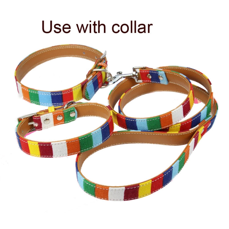 Canvas + PU Colorful Strip Pet Dog Leash  M 2.0 x 120cm