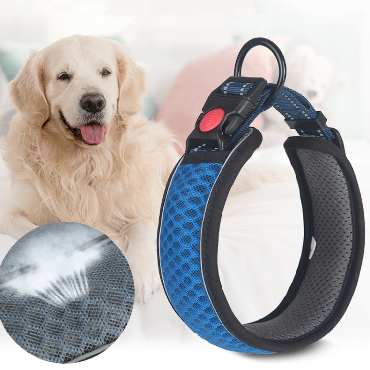 Honeycomb Net Dog Collar Neck Collar Breathable Reflective Anti-Strangle Collar XL(Rose Red)