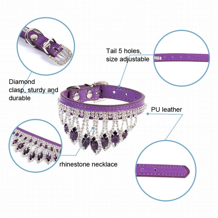 Gem Rhinestone Pet Collar Puppy Cat Pet Collar M(Blue)