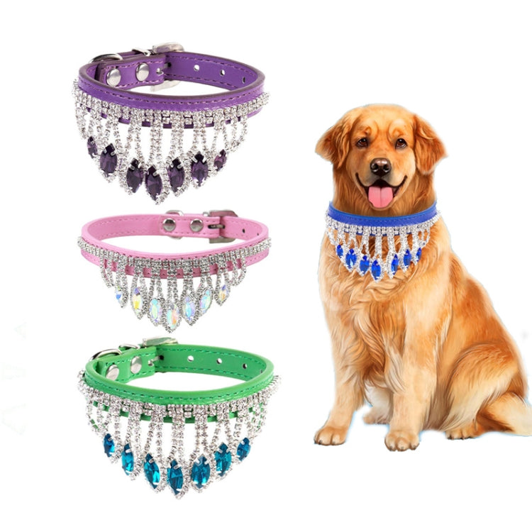 Gem Rhinestone Pet Collar Puppy Cat Pet Collar M(Purple)