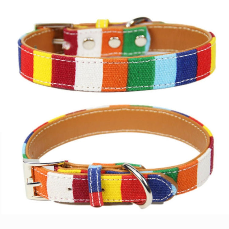 Canvas+PU Colorful Strip Pet Dog Collar S 1.5 x 30cm(Yellow)