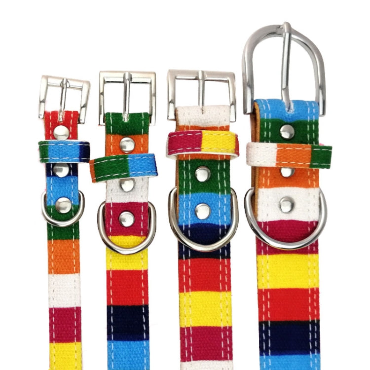 Canvas+PU Colorful Strip Pet Dog Collar XL 3.0 x 60cm(Yellow)