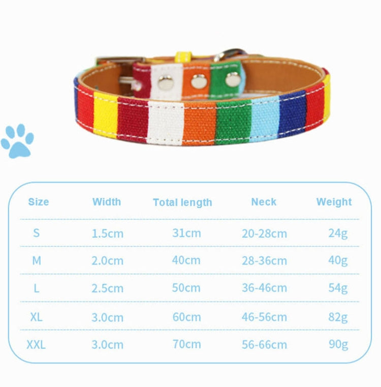 Canvas+PU Colorful Strip Pet Dog Collar  L 2.5 x 50cm(Yellow)