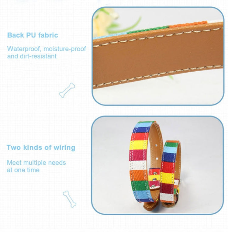 Canvas+PU Colorful Strip Pet Dog Collar XL 3.0 x 60cm(Yellow)