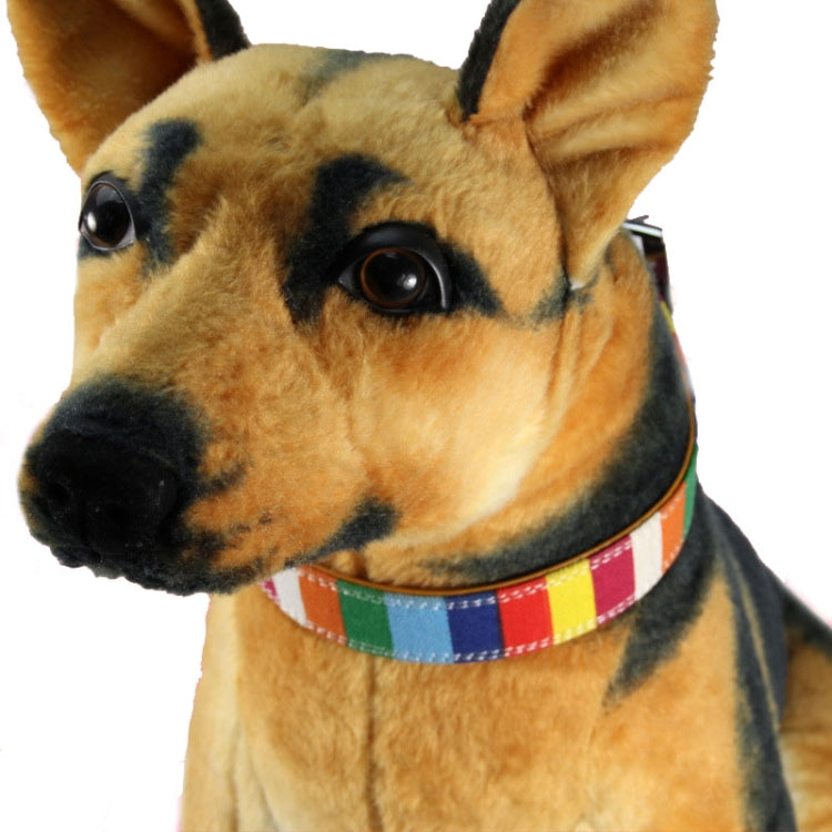 Canvas+PU Colorful Strip Pet Dog Collar  L 2.5 x 50cm(Yellow)