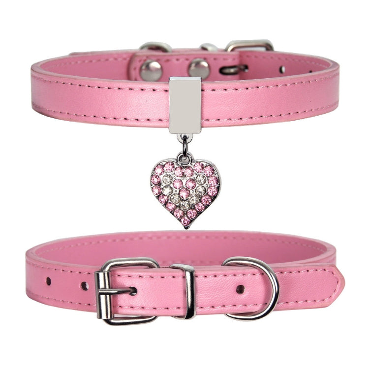 Heart Shaped Pendant PU Leather Dog Collar Pet Dog Leash, Size: S 1.3-30cm(Red)