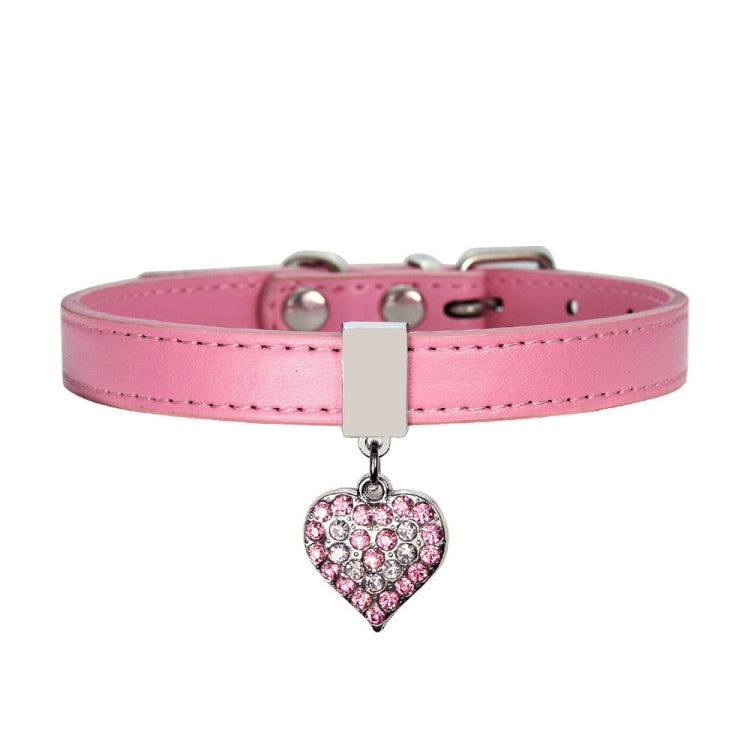Heart Shaped Pendant PU Leather Dog Collar Pet Dog Leash, Size: M 1.3-35cm(Pink)