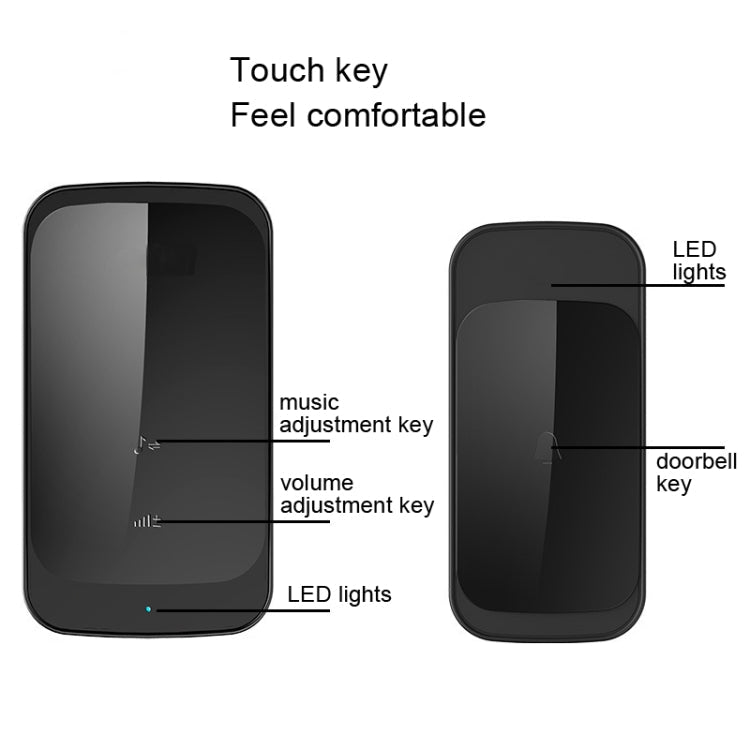 C03 1 For 1 Home Wireless IP44 Waterproof Touch Sensor Doorbell(US Plug Black)