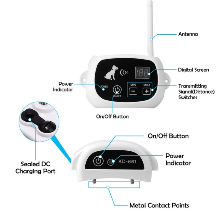 KD-661 500m Wireless Electric Dog Pet Fence Shock Collar,Spec: For One Dog(AU Plug)