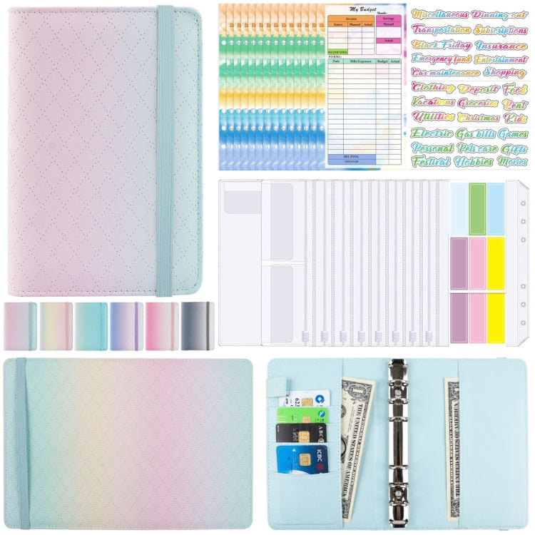 A6 Gradient Macaroon Loose-leaf Handbook Cash Budget Book, Pink Purple Green, Gray White, Yellow Pink Purple, Green Yellow Pink, Blue Green Purple, Green Blue White