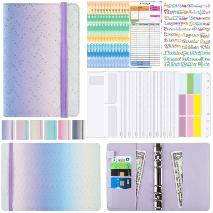 A6 Gradient Macaroon Loose-leaf Handbook Cash Budget Book, Pink Purple Green, Gray White, Yellow Pink Purple, Green Yellow Pink, Blue Green Purple, Green Blue White