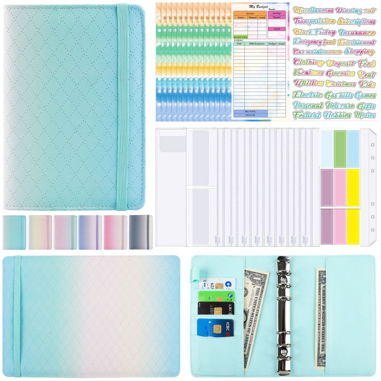 A6 Gradient Macaroon Loose-leaf Handbook Cash Budget Book, Pink Purple Green, Gray White, Yellow Pink Purple, Green Yellow Pink, Blue Green Purple, Green Blue White