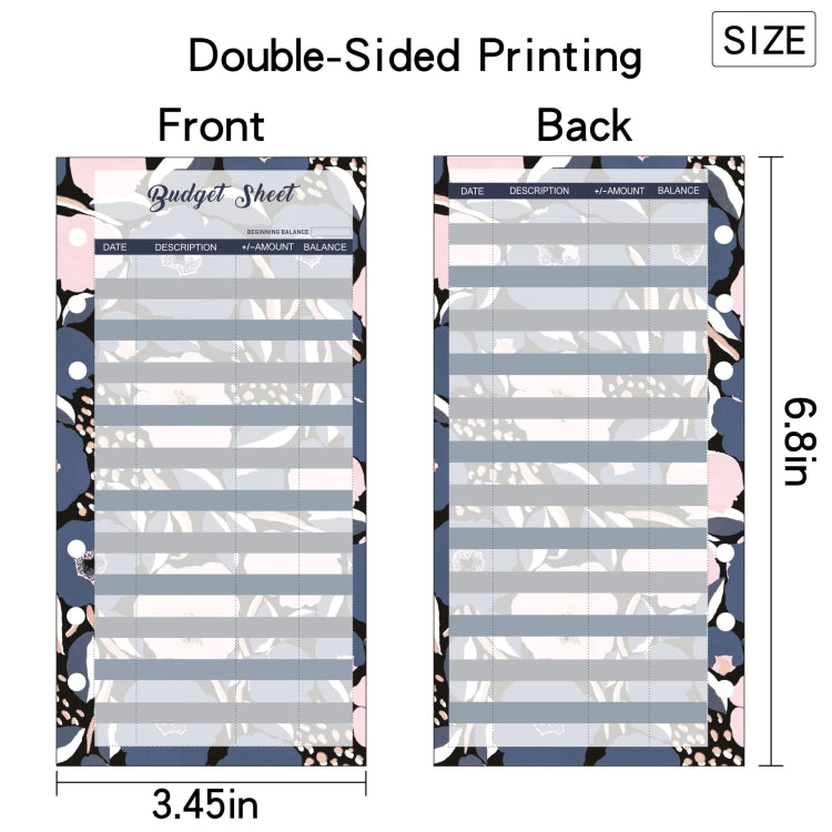 60 Sheets Cash Budget Card Loose-leaf Bookkeeping Replacement Core