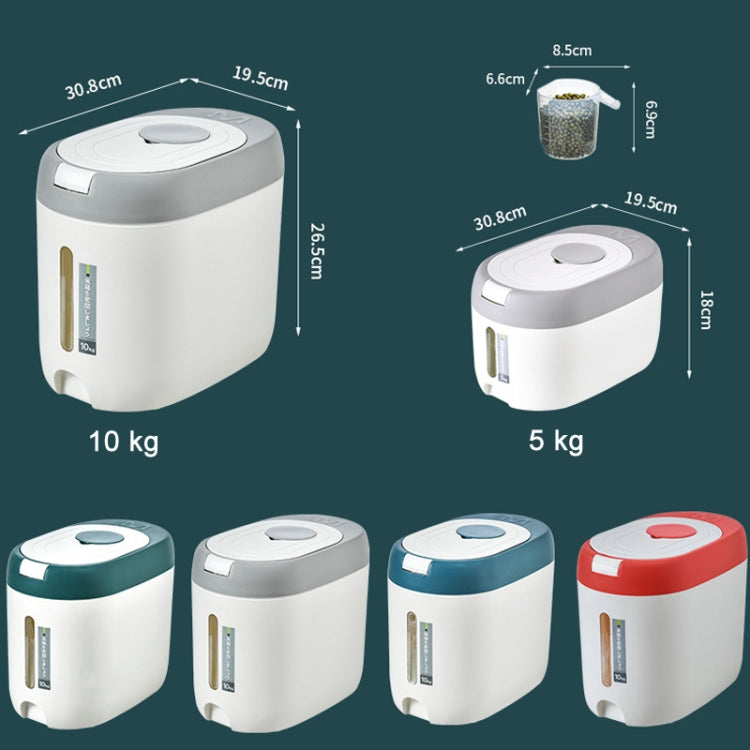 Kitchen Sealed Moisture Dust Proof Storage Rice Bucket, Red 10kg, Red 5kg, Gray 10kg, Gray 5kg, Blue 10kg, Blue 5kg, Green 10kg, Green 5kg