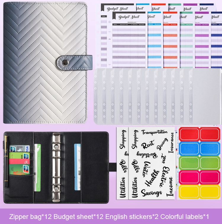 A6 PU Macaron Gradient Color Loose-leaf Notepad Notebook Budget Book, Gradient Purple, Gradient Pink, Gradient Black