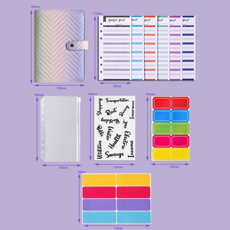 A6 PU Macaron Gradient Color Loose-leaf Notepad Notebook Budget Book, Gradient Purple, Gradient Pink, Gradient Black