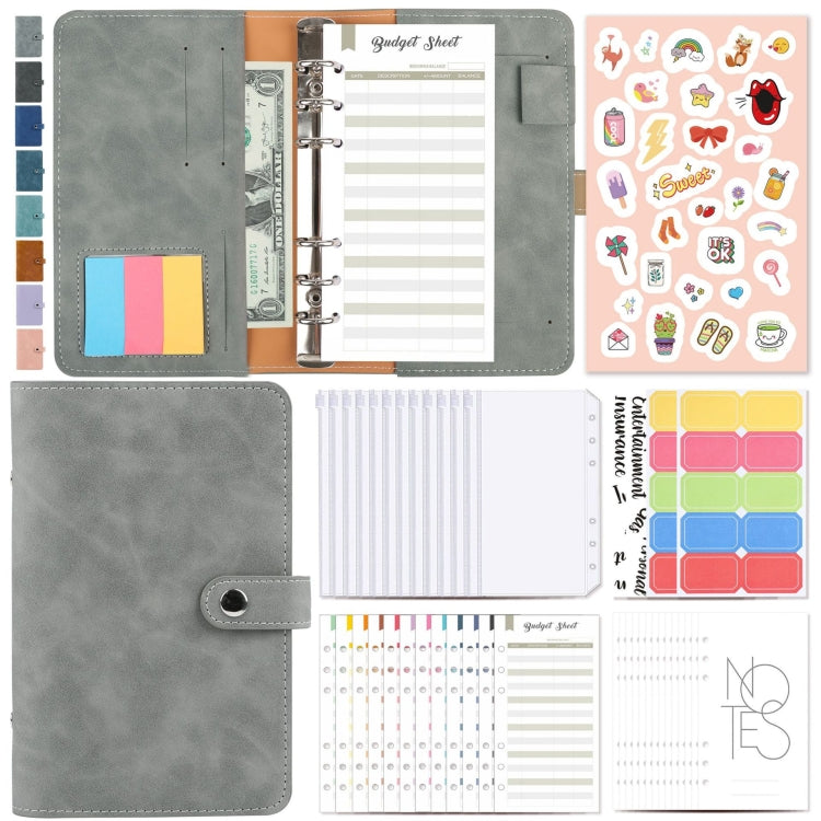 H666 A6 Loose-leaf Binder Cash Budget Handbook Vintage PU Leather Notebook with Window, H666 Light Gray, H666 Dark Gray, H666 Amber Brown, H666 Treasure Blue, H666 Denim Blue, H666 Retro Green, H666 Taro Purple, H666 Pink