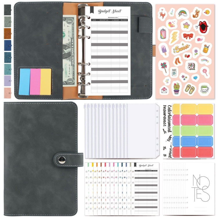 H666 A6 Loose-leaf Binder Cash Budget Handbook Vintage PU Leather Notebook with Window, H666 Light Gray, H666 Dark Gray, H666 Amber Brown, H666 Treasure Blue, H666 Denim Blue, H666 Retro Green, H666 Taro Purple, H666 Pink
