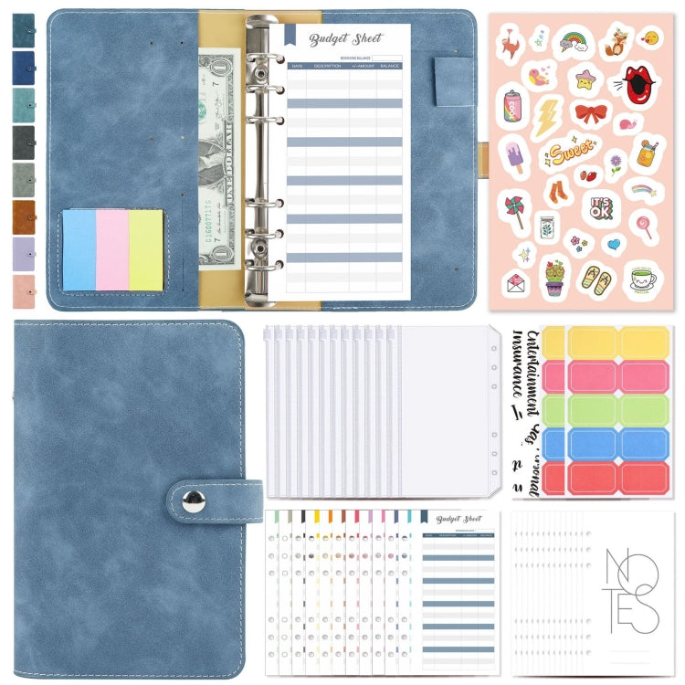 H666 A6 Loose-leaf Binder Cash Budget Handbook Vintage PU Leather Notebook with Window, H666 Light Gray, H666 Dark Gray, H666 Amber Brown, H666 Treasure Blue, H666 Denim Blue, H666 Retro Green, H666 Taro Purple, H666 Pink