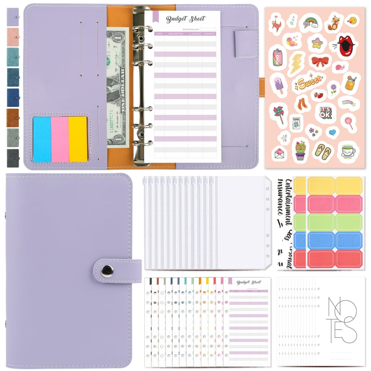 H666 A6 Loose-leaf Binder Cash Budget Handbook Vintage PU Leather Notebook with Window, H666 Light Gray, H666 Dark Gray, H666 Amber Brown, H666 Treasure Blue, H666 Denim Blue, H666 Retro Green, H666 Taro Purple, H666 Pink
