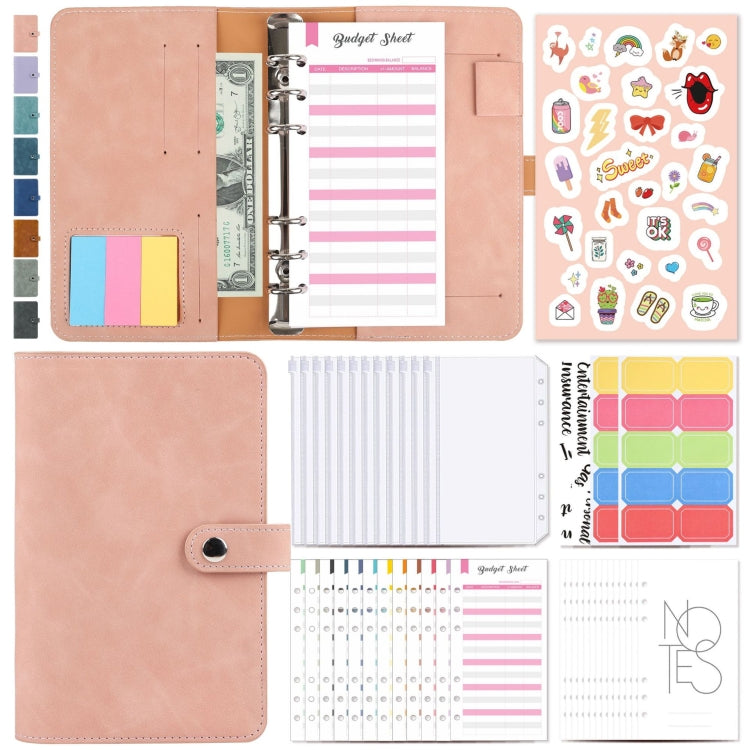 H666 A6 Loose-leaf Binder Cash Budget Handbook Vintage PU Leather Notebook with Window, H666 Light Gray, H666 Dark Gray, H666 Amber Brown, H666 Treasure Blue, H666 Denim Blue, H666 Retro Green, H666 Taro Purple, H666 Pink